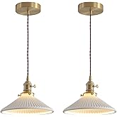 Magiroz Modern Brushed Brass Pendant Lights Kitchen Island 2 Pack Mid Cenrury Milk Glass Hanging Light Fixture Vintage White 