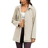 MODERN BUBBLE Womens Long Hooded Rain Jacket Waterproof Outdoor Hiking Raincoat Windbreaker Lined Lightweight Trench Coat