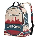 Vintage American Flag California State Sacramento Skyline Unisex Rucksack Canvas Satchel Casual Daypack ,School College Student Backpack