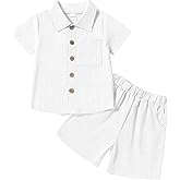 Neutocd Toddler Baby Boy Summer Clothes Cotton Linen Short Sleeve Solid Button Down Shirt Shorts Set Outfits with Pockets