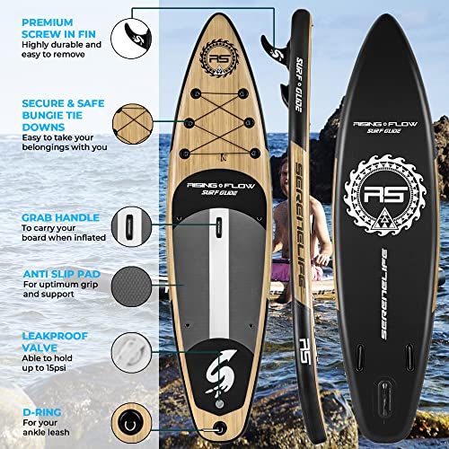 SereneLife Inflatable Stand Up Paddle Board (6 Inches Thick) with
