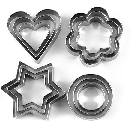 BESSE 12 Piece Set Stainless Steel Pastry Cookie Biscuit Cutter Cake Muffin Decor Mold Mould Multifunctional Tool