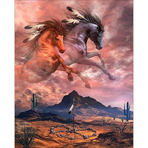 Norbi Painting With Diamonds, Leaping Horses Embroidery Diamond by Number Kits Rhinestone Painting Cross Stitch Kit Wall Art Decor for Kids Adult Beginner