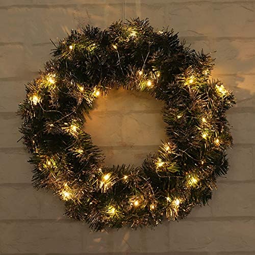 Christmas Wreath, Luxury Pre-Lit Artificial Pine Wreath for Christmas Home Wall Door Hanging Decor with Light (with Light, Silver 40cm)