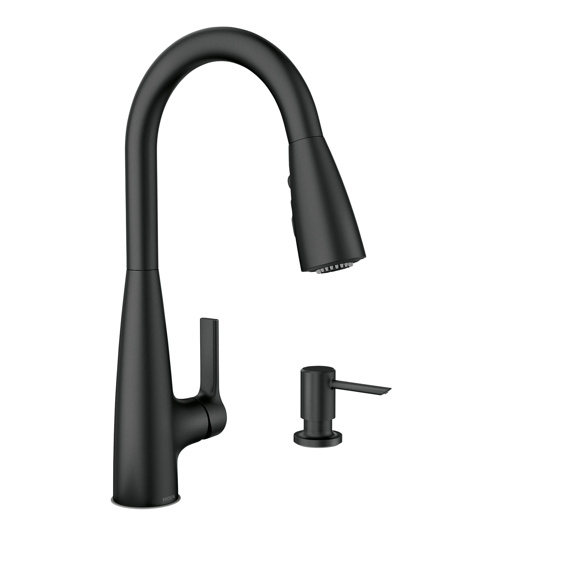 Moen Haelyn Matte Black Single-Handle Pull-Down Sprayer Kitchen Faucet Featuring Power Boost for a Faster Clean, Soap Dispenser Included, 87627BL
