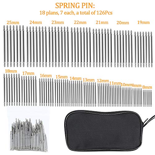 E·Durable Watchband Repair Tool Kit, 139Pcs Watch Band Link Remover Tool Kit with Extra 126PCS Pins, 3PCS Pin Punches,1PC Dual Head Hammer, 1PC Tweezers etc Watch Spring Bar Tool Set