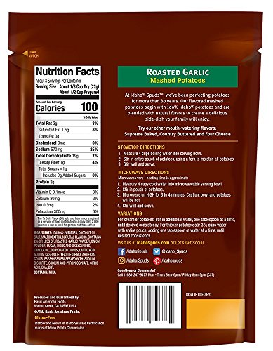 Idaho Spuds Family Size, Roasted Garlic Mashed Potatoes, 6 Count