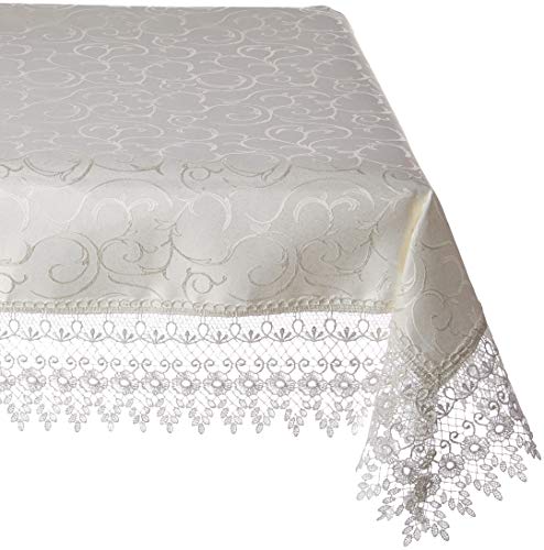 HomeCrate Flower Bow Vintage Lace Design tablecloths 70" x 140" Beige