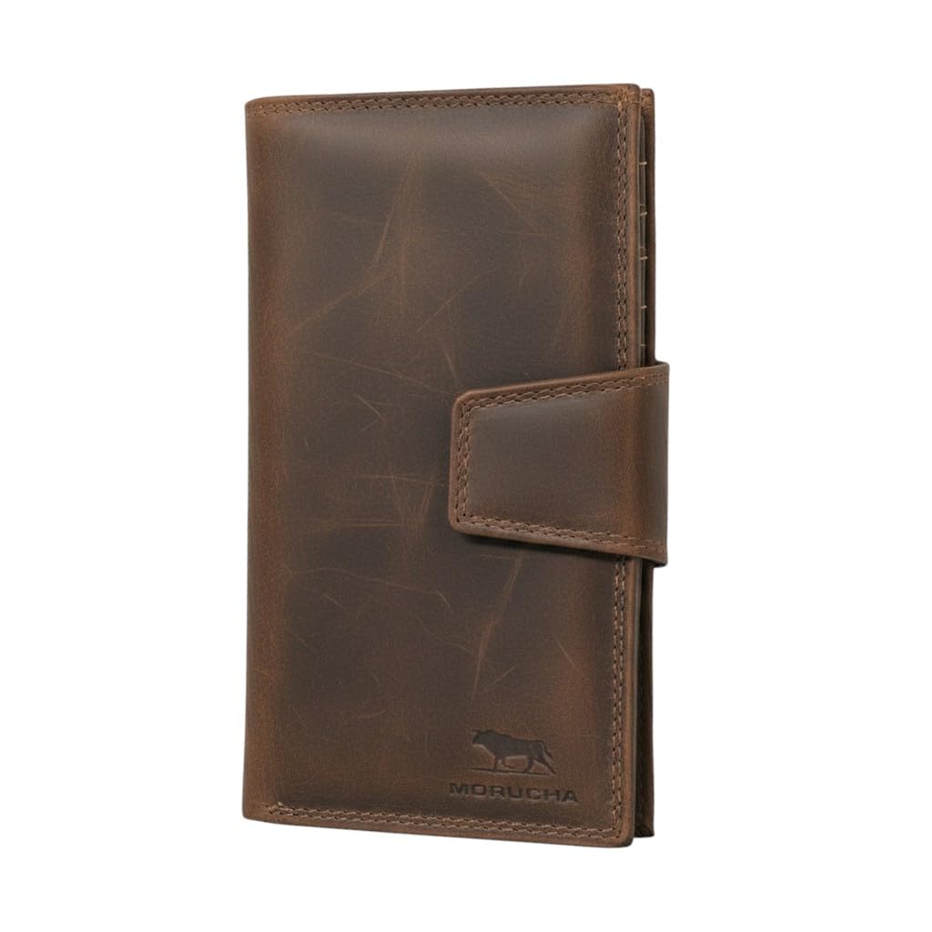 MORUCHA Genuine Leather Clutch Wallet for Women - High Capacity RFID Blocking Long Bifold Purse with 11 Card Slots, Photo ID Holder & Gift Box M-95 (Hunter Brown)