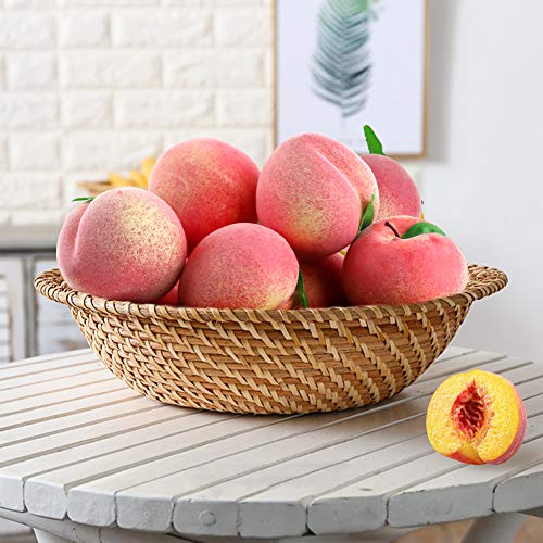 BigOtters 16PCS Artificial Fruit Peach, Fake Peach Artificial Lifelike Peach with Leaves Simulation Pink Peach Photo Props Party Home Kitchen Decor Food Toy