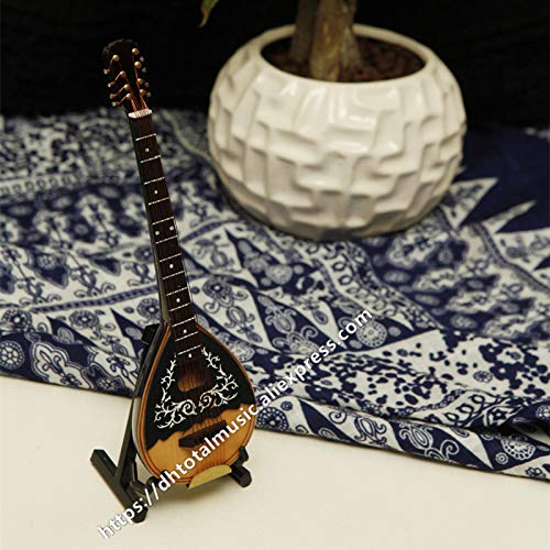 ZAMTAC Dh Miniature Mandolin Model Replica with Stand and Case Dollhouse Accessories Mini Musical Instrument Ornaments (Size: 18cm)