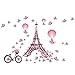 Decor MI Romance Eiffel Tower Paris Butterfly Balloon Wall Decal Stickers Waterproof Removable Background Paris Decors Wallpaper Pink Wall Decals for Girls Bedroom Living Room Bathroom 39x26 inches