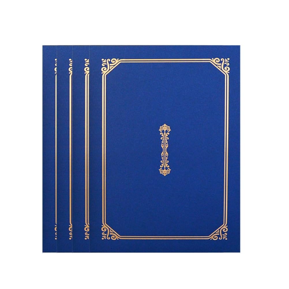 Operitacx A4 Certificate Holder Folder with Gold Foil Border Navy Blue Diploma Cover for Office School Award Document Display 4 Pack