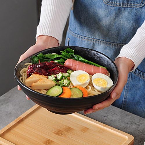 Retro Black Ceramic Ramen Bowl Irregular Big Deep Soup Bowl Fruit Salad Bowl