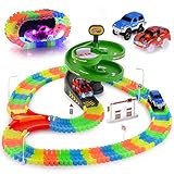 Glow Race Tracks Set – Compatible with Magic Tracks Too – 144 Pieces with 2 Light Up Toy Cars – Flexible and Bendable DIY Fun Glow in The Dark Racing Toy – Interactive STEM Toy – for Girls and Boys