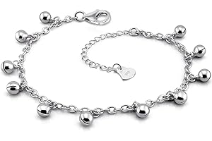 Meilanduo 925 Sterling Silver Jingle Bells Bead Chain Charm Bracelet/Anklet, Dual Purpose of Anklet & Bracelet - Up to 10.5" inch - for Women Girls Teens