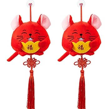 2 Pieces New Year Rat Ornament Decorations 2020 Chinese New Year of Rat Toy Year of The Rat Festival Decoration Good Luck Plush Mouse Stuffed Animal Table Shelf Decor Home Figurines