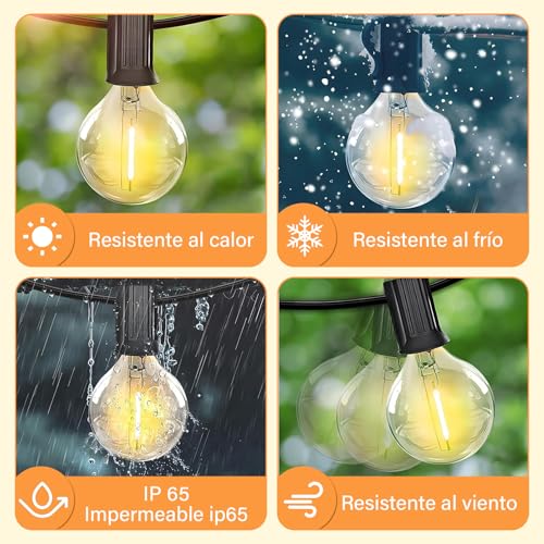 KIROGILY Luces para Exterior Jardin G40 de 15m 25+1,Guirnalda de Luces para Exterior Inastillables Alto Brillo, Focos para Exterior Impermeable IP65 Solares, para Decoracion Halloween Navidad