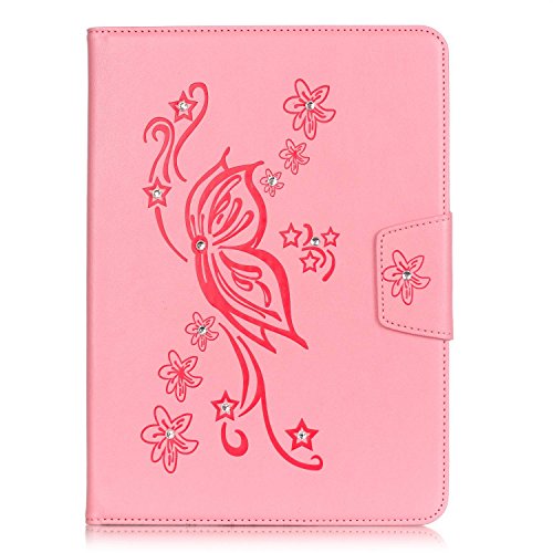 iPad Pro 9.7 Case, Gift-Hero(TM) Soft Emboss PU Leather Foldable Butterfly Floral [Card Slot] Protective Cover with Auto Wake Sleep Magnetic for Apple iPad Pro 9.7 inch / iPad 7 (Pink Butterfly)