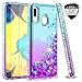 LeYi Compatible with Samsung Galaxy A20 Case, Galaxy A30 Case with 2PCS Tempered Glass Screen Protector for Girls Women, Glitter Clear Phone Case for Samsung A30/ A20 Teal/Purple