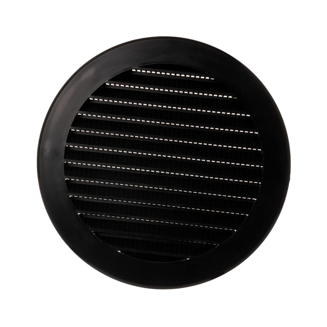 125mm Air Vent Cover - 5 inch Round Soffit Vent - Louvered Ventilation Grille with Insect Screen - ABS Plastic Black