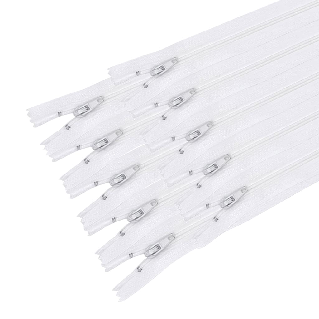 MARARDI [Pack 10] Zippers [White] Nylon [20 cm] Sewing and Crafts for Clothing Bags Fabric for Sewing Machine Patchwork Plastic Cotton Zipper with Metal Zip