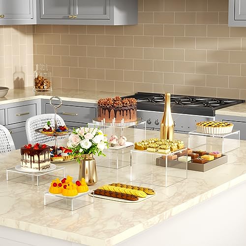 Niubee Buffet Risers, Food Display Stands For Party, 6Pcs Acrylic Risers Cake Collectible Jewelry Figures Show, Cube Dessert Table Nesting Riser With Hollow Bottoms 8"X9"X10(Clear)