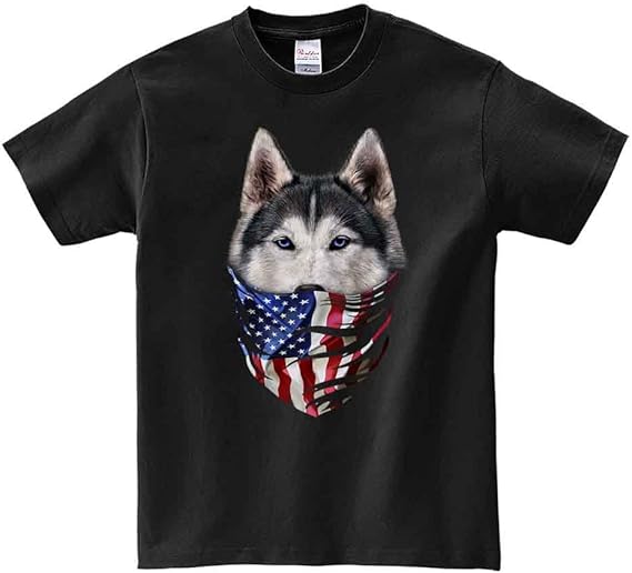 Amazon ノーブランド品 シベリアンハスキー バンダナ 星条旗 いぬ 犬 メンズ 半袖 Tシャツ オリジナルプリント 通販