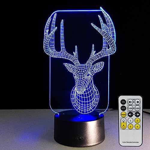 Night Lights for Kids with Remote Controller LED Touch 7 Colors Changing Table Lamp Optical Illusion Light Christmas Decorations Acrylic Lamp for Room Decorative Kids Lamp Christmas Reindeer Lights