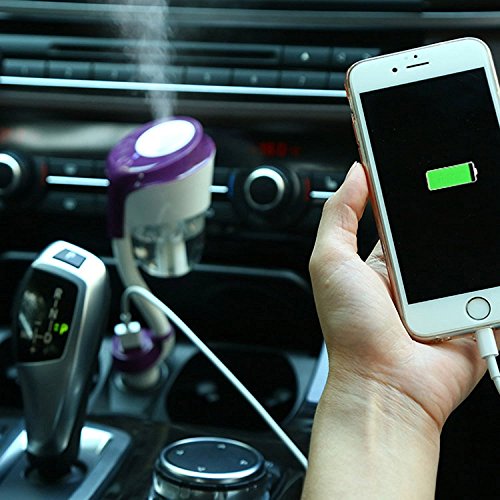 Car Humidifier Mini Air Purifier Aroma Diffuser Air Freshener Purifier Aromatherapy Mist Maker with 180 Degree Rotation Suit for Water Soluble Essential Oils Protable Diffuser with 2 USB Ports--purple