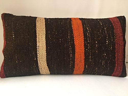 Lumbar Kilim Pillow 12'' x 24'' Anatolian Turkish Cushion Cover (30cm x 60cm), sofa pillow, couch pillow, embroidered, handmade, kilim rug,