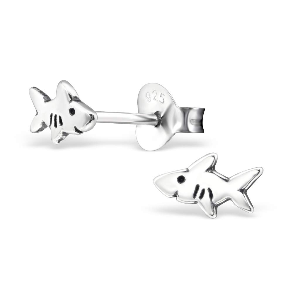 925 Sterling Silver Shark Stud Earrings for Women and Girls – Ocean Animal Jewellery with Gift Box