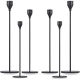 Matte Black Taper Candle Holder Set of 6, Tall Candlestick Holders, Metal Vintage Candle Stickers Long Holder Set, Pillar Decorative Candle Holder Fits 3/4 Inch Candle for Wedding, Dinner, Party