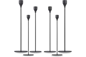 AHPUHTAN Matte Black Taper Candle Holder Set of 6, Tall Candlestick Holders, Metal Vintage Candle Stickers Long Holder Set, Pillar Decorative Candle Holder Fits 3/4 Inch Candle for Wedding, Dinner, Party