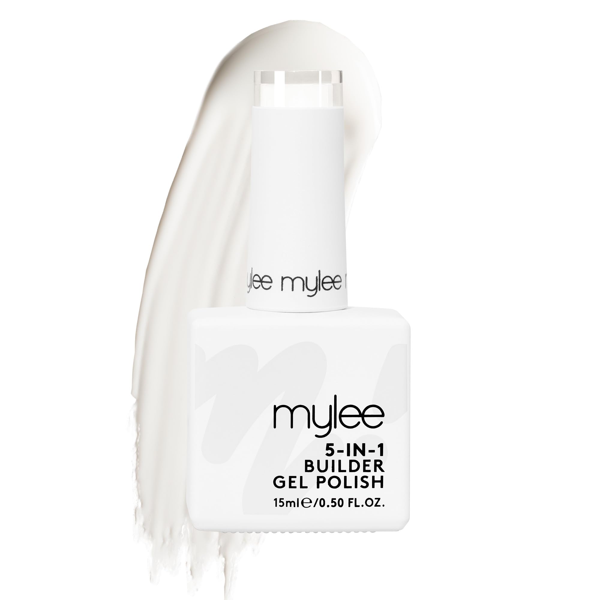 Mylee 5 in 1 Builder Base Strengthening Gel 15ml, UV/LED Nail Polish Coat for Hard Strong Nails Tips & Extensions, For Nail Art Decoration, Decals & Jewels, Professional Manicure Repair (White)