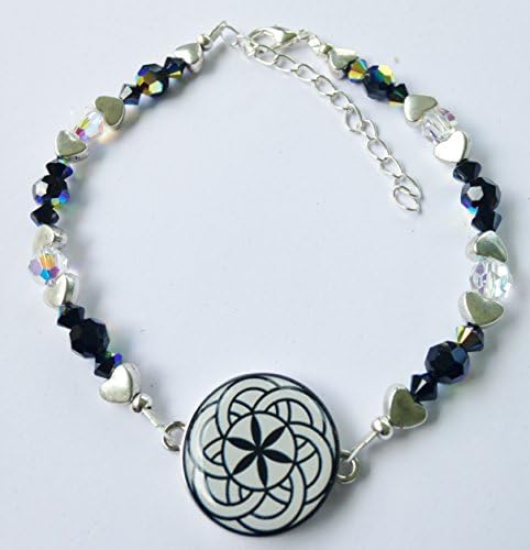 Par 4 Collection Ball Marker Ankle Bracelet - Black & Crystal w/ Pewter Heart Beads