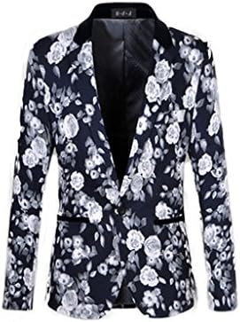 Northar Men's Slim One-button Long Sleeve Plus Size Floral Print Blazer