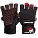 Meister Wrist Wrap Weight Lifting Gloves w/Gel Padding - Black/Red - Large