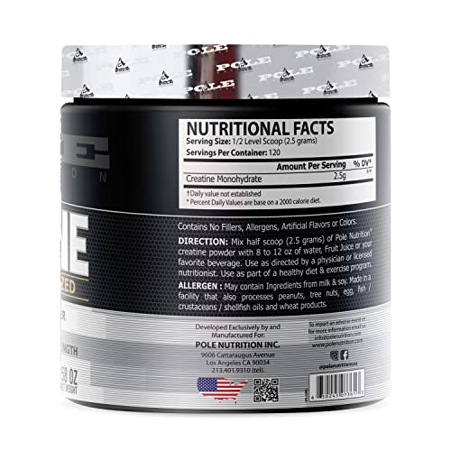 Pole Nutrition Creatine Monohydrate Micronized Powder, Unflavoured, 300g