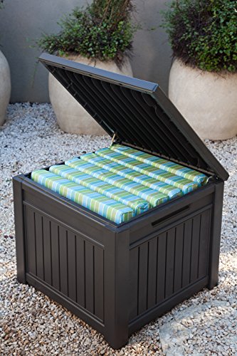 image for Keter 55 Gallon Resin Wood Look Outdoor Deck Box Table in One with Pat