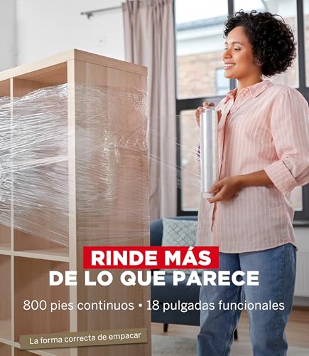 YUREX Emplaye Rollo Calibre 80 que Rinde Más con Menos Vueltas 18 pulgadas x800 pies para Empaque y Embalaje Protege Muebles Pallets en Mudanzas y Almacenaje sin Dejar Residuos Manual y Transparente
