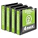Wilson Jones 2 Inch 3 Ring Binder, Basic Round Ring View Binder, Black, 4 Pack (W70362-44B)