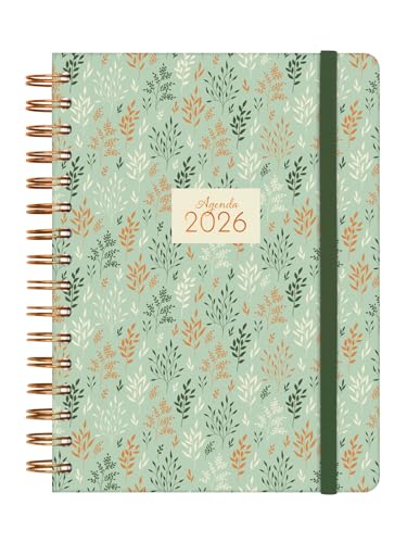 Finocam - Spiral Planner 2026 1 Day to View | January - December (12 months) | Annual Planner 2026 with elastic band | Double Spiral Hardcover You - Wheat - International