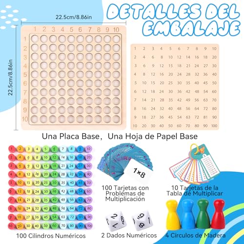 Tablas de Multiplicar Coloridas para Niños, Juguetes Montessori Didácticos para Niños, Mejora el Pensamiento y las Habilidades Matemáticas Infantiles, Juguetes de Conteo Divertidos a partir de 3 Años
