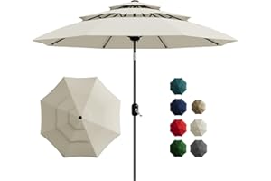 3-Tier Vented Patio Umbrella 10FT – 8 Sturdy Ribs, Easy Crank & Tilt, Outdoor Market Table Parasol for Pool, Deck, Garden, Ya