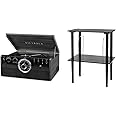 Victrola Mid Century 6-in-1 Bluetooth Record Player & Multimedia Center & Wooden Stand for Wooden Music Centers with Record Holder Shelf, Black