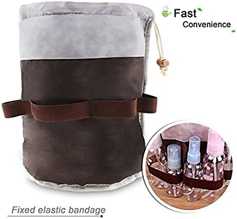 Women Travel Make Up Bag,Pouches Cosmetic Bags Girls Barrel Shaped Hanging Toiletry Wash Bags Nylon Drawstring Makeup Organizer Storage Bag + Small Zipper Pocket+PVC Transparent Brush Bag (Blue) - Image 4
