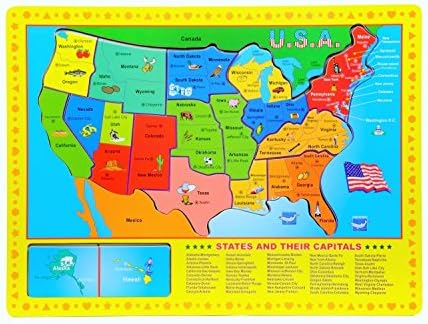 World Kids Toy 706 USA States &amp; Capitals 10 Piece Wooden Puzzle