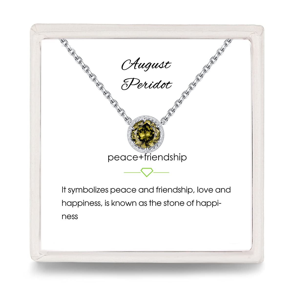 Presentski Peridot Birthstone Pendant Necklace August - Green Olive Crystal Halo Necklaces 925 Sterling Silver Dainty Adjustable Chain Choker Princess Necklaces for Xmas