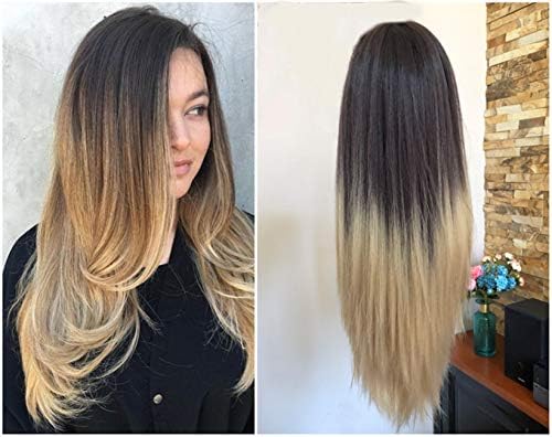 24 Inches No Front Parting Long Curly Wavy Ombre Clip in Half Head Wig (Black to grey)